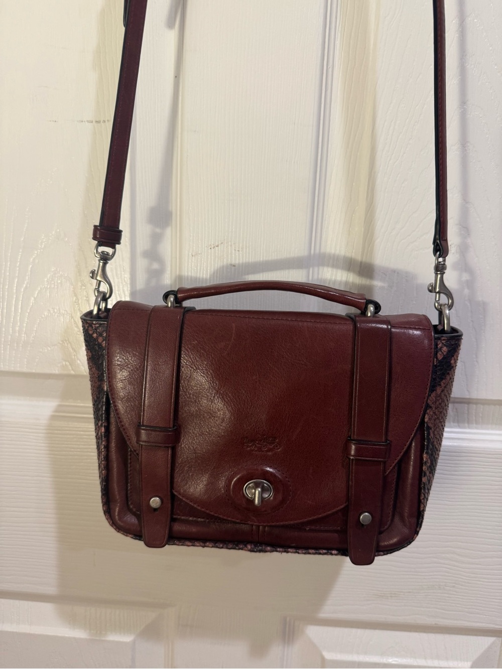 COACH Bleecker Mini Brooklyn Messenger Bag in Python Embossed Leather
